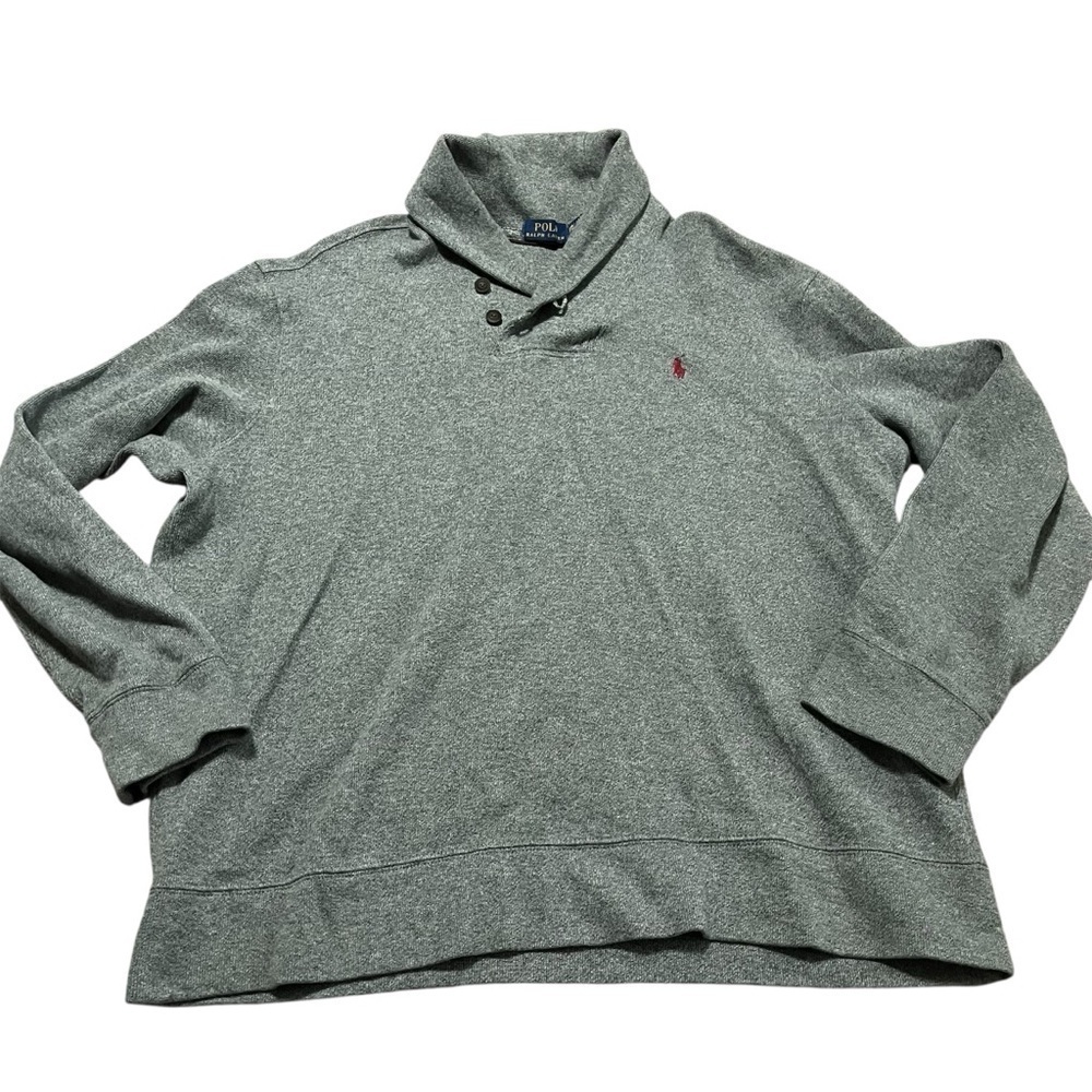 Polo Ralph Lauren Charcoal Button Collar Pull Over Sweater Size XXL Oversized